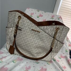 Michael Kors Cream and Tan Shoulder Bag
